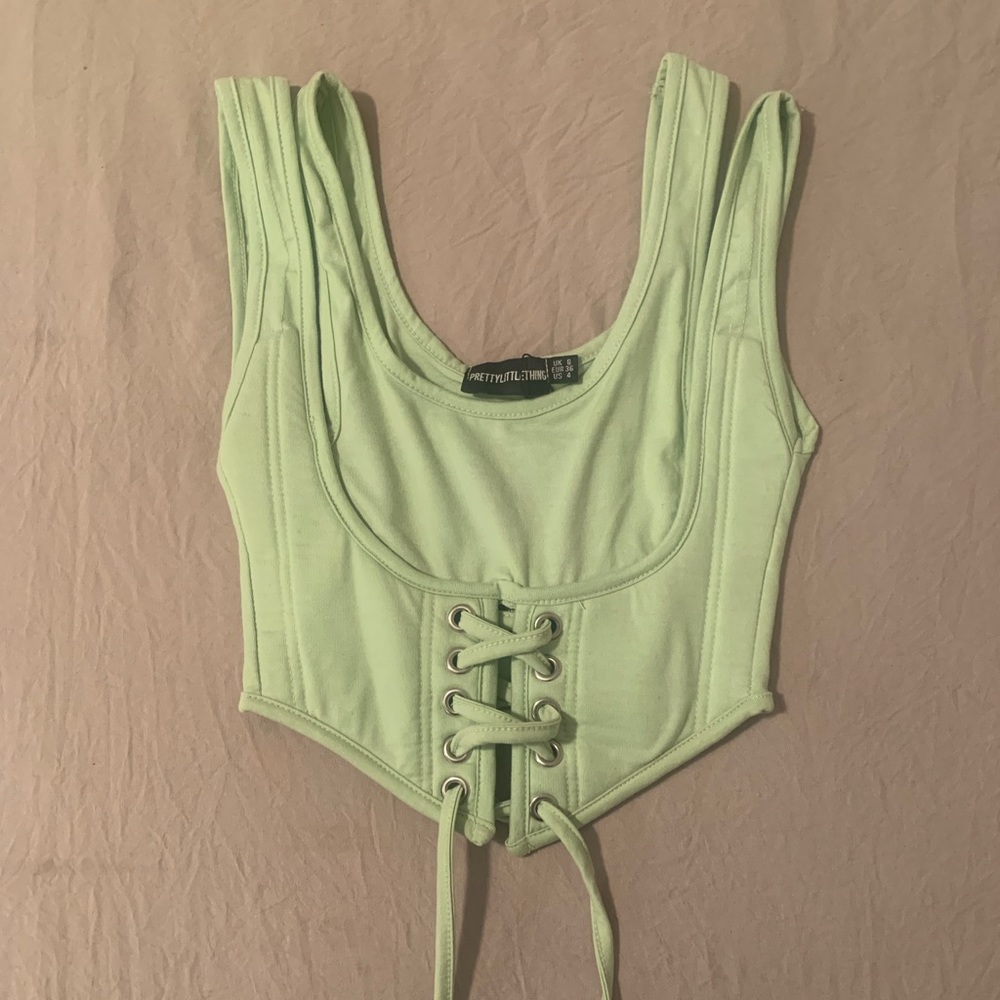 NWT PrettyLittleThing Green Corset Top